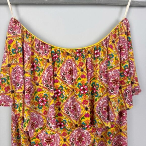 JUDITH MARCH | Floral Strapless Dress in Yellow and Pink Women’s Size Medium - Picture 3 of 8